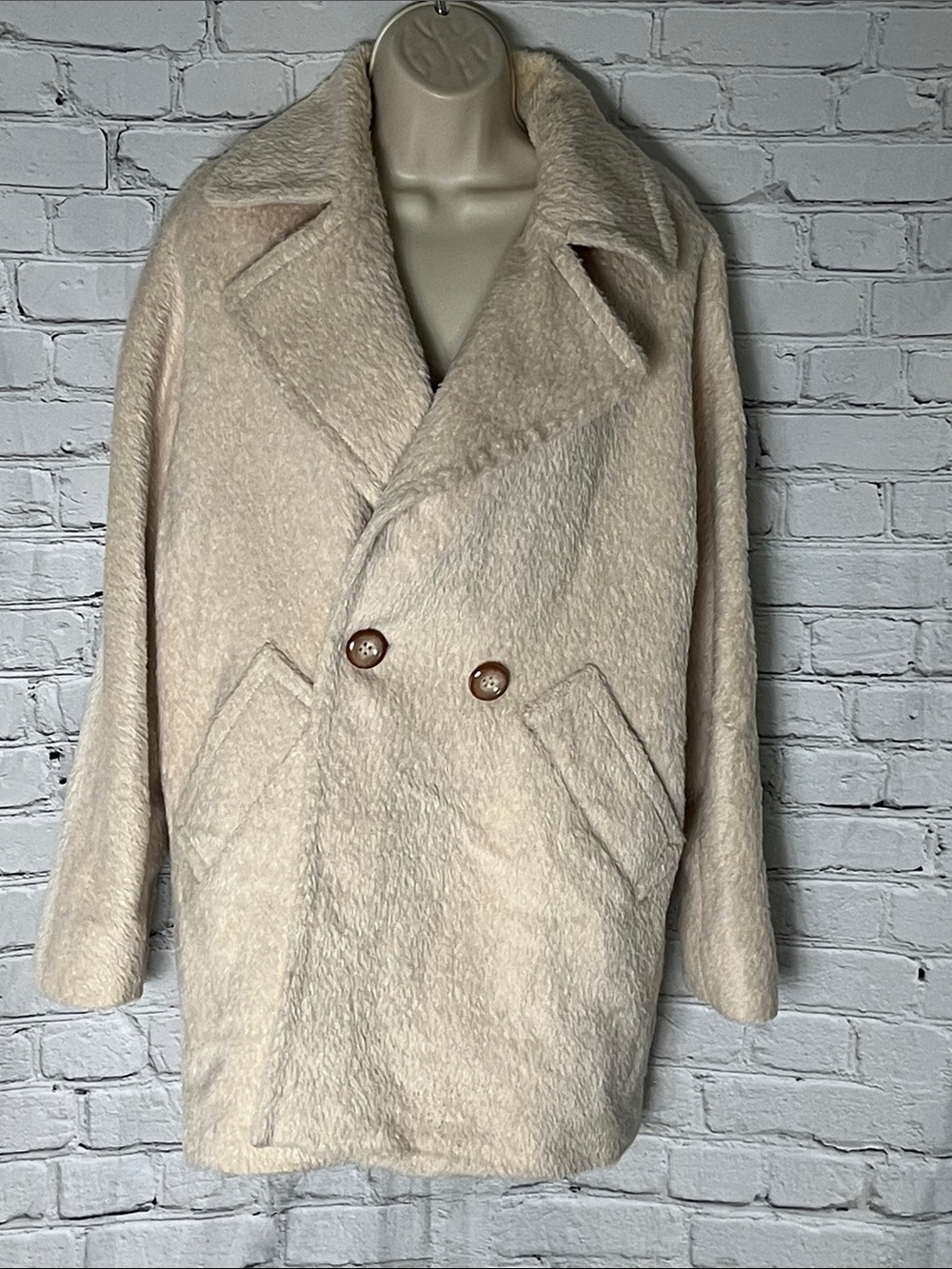 Trina Turk Cream Teddy Double-Breasted Coat